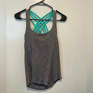 lululemon athletica Gray Tank Top with Teal Straps